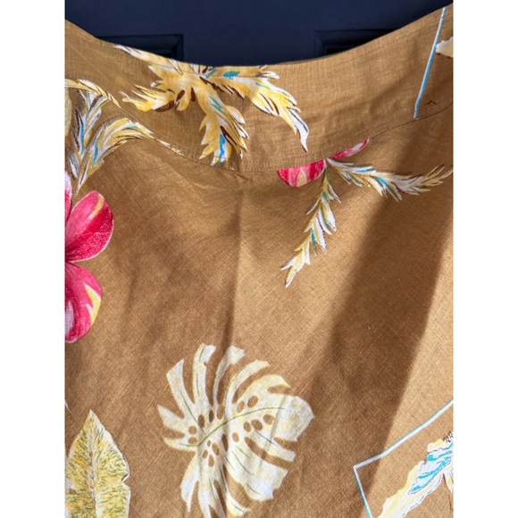 Studio JPR Pure Linen Tropical Floral Skirt Women’s Size 12 Brown Pink Hibiscus - Picture 3 of 3